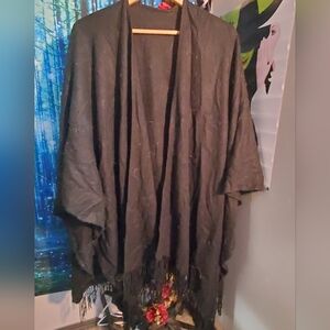 Black soft fringe sweater/poncho/wrap